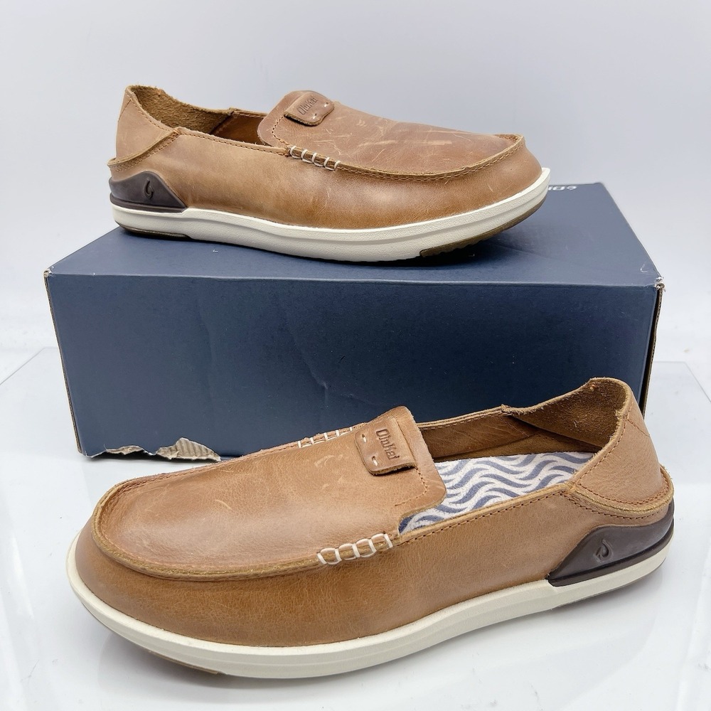 Olukai Kakaha Men's Loafers Slip On Casual Shoes Fox Brown Leather Size US 8